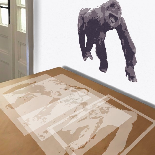 Gorilla on All Fours stencil in 4 layers, simulated painting