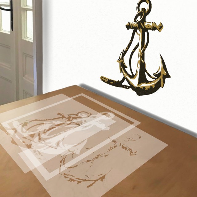 Brass Anchor stencil in 3 layers, simulated painting