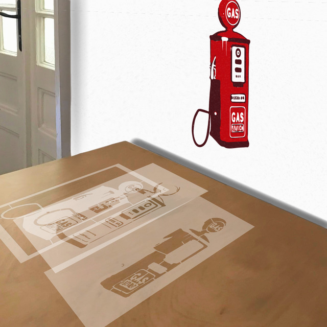 Gas Pump stencil in 3 layers, simulated painting