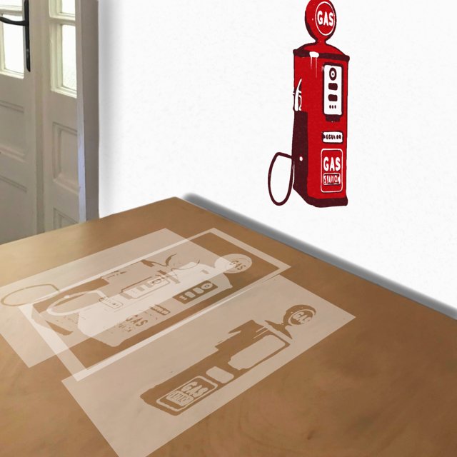 Gas Pump stencil in 3 layers, simulated painting