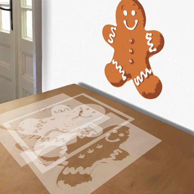 Gingerbread Man stencil in 3 layers, simulated painting