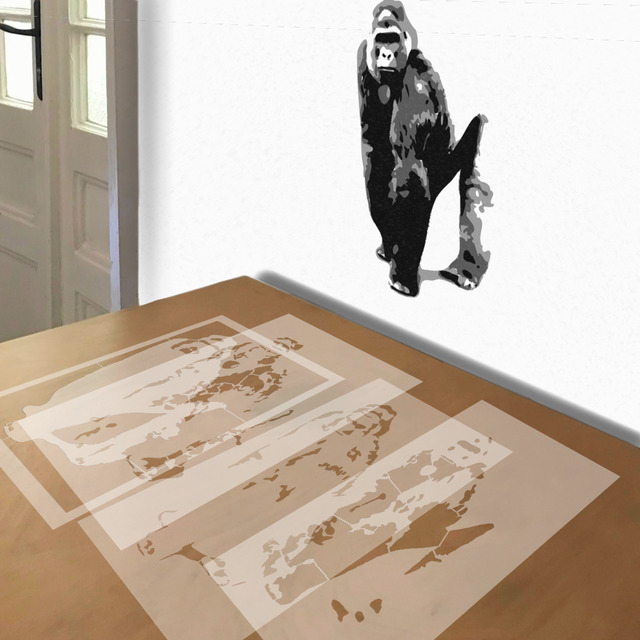 Gorilla stencil in 4 layers, simulated painting