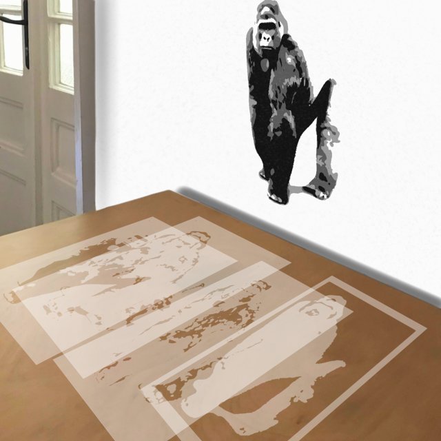 Gorilla stencil in 4 layers, simulated painting