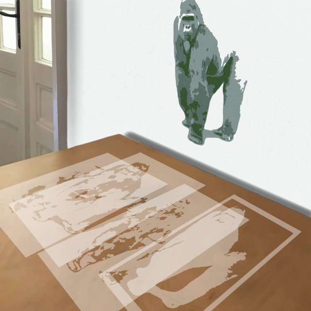 Gorilla stencil in 4 layers, simulated painting