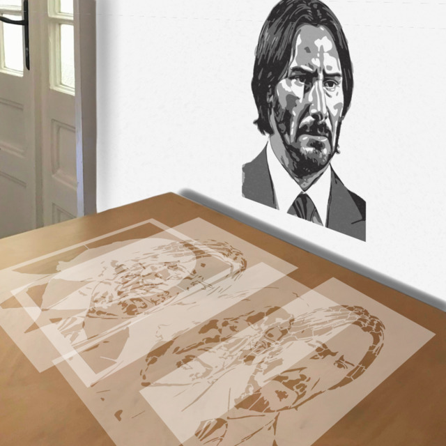 John Wick stencil in 4 layers, simulated painting