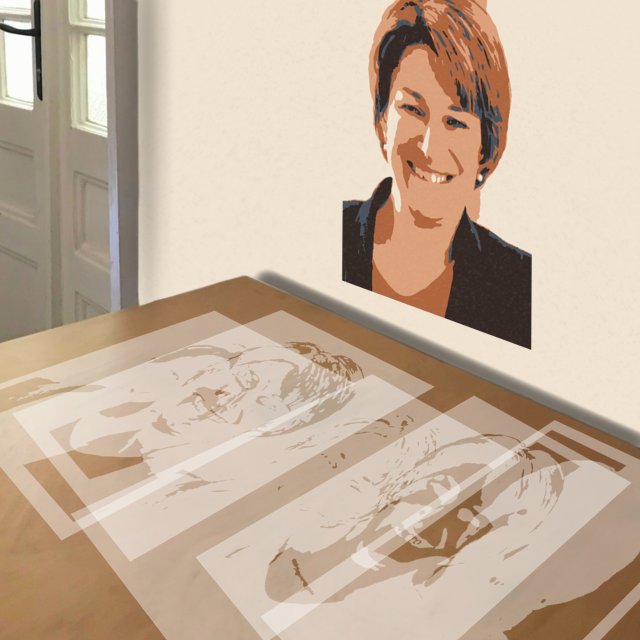 Amy Klobuchar stencil in 5 layers, simulated painting