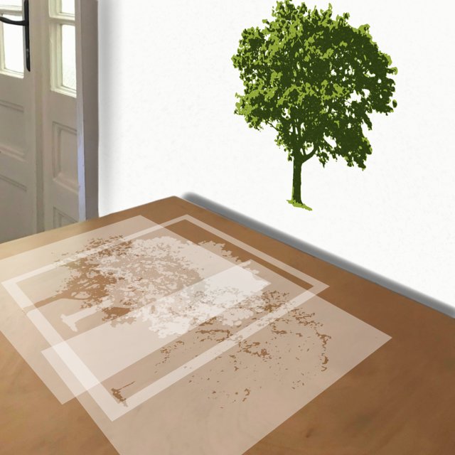 Oak Tree stencil in 3 layers, simulated painting