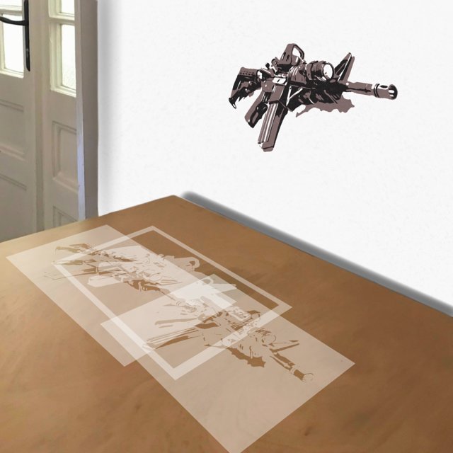 AR-15 stencil in 3 layers, simulated painting