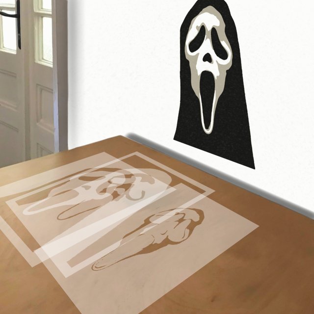 Ghostface stencil in 3 layers, simulated painting