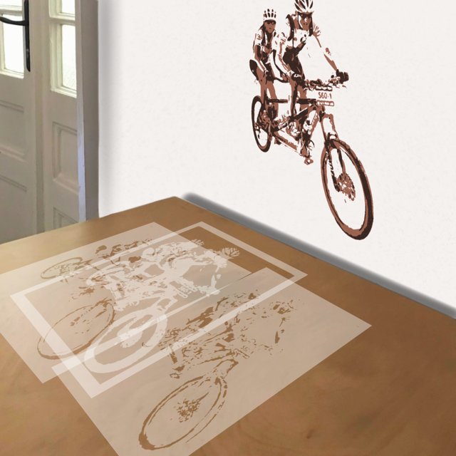 Tandem Bicycle stencil in 3 layers, simulated painting