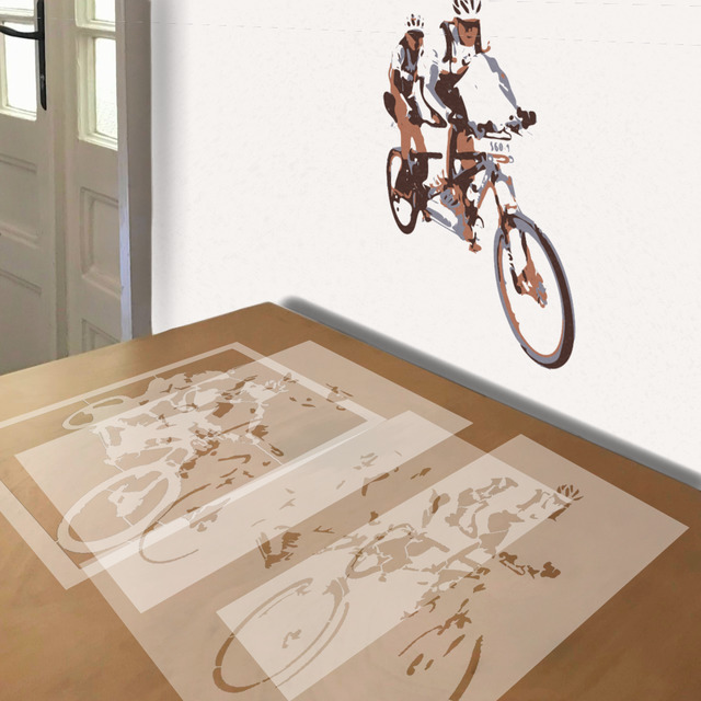 Tandem Bicycle stencil in 4 layers, simulated painting