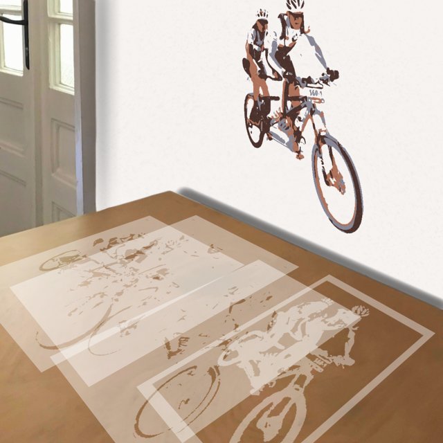 Tandem Bicycle stencil in 4 layers, simulated painting