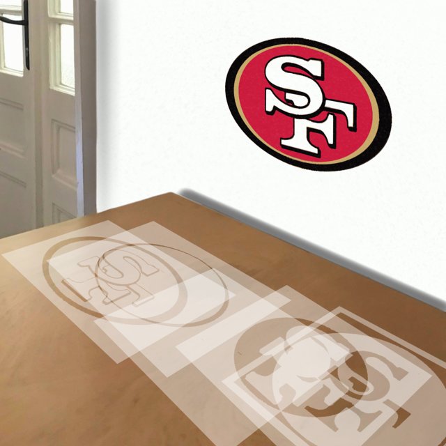 49ers stencil in 5 layers, simulated painting