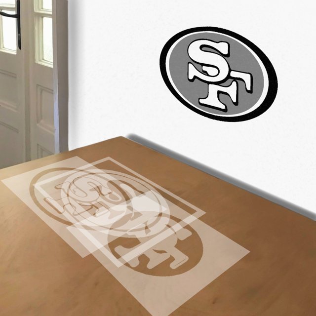 49ers stencil in 3 layers, simulated painting