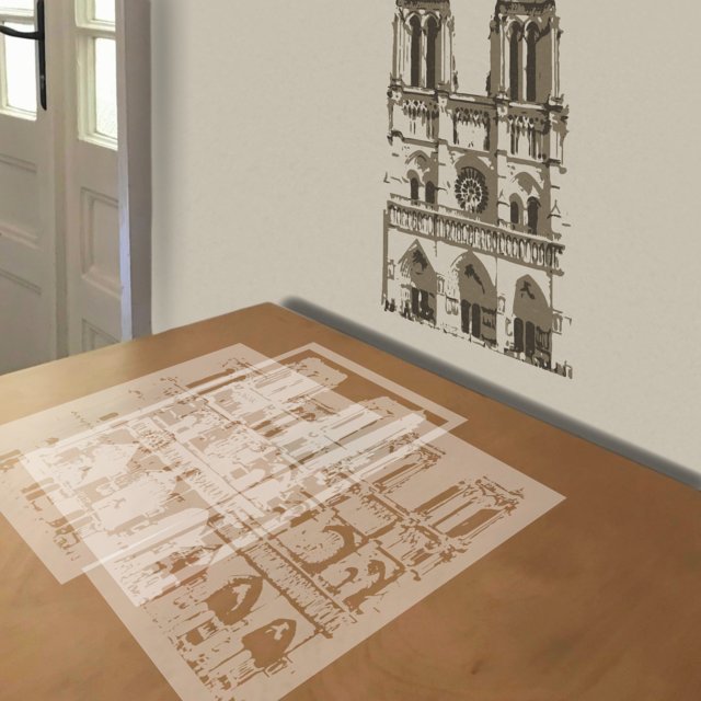 Notre Dame stencil in 3 layers, simulated painting