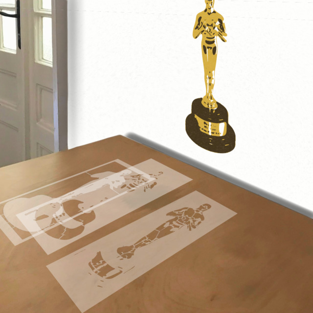Oscar stencil in 3 layers, simulated painting