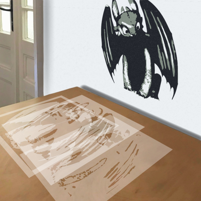 Toothless stencil in 3 layers, simulated painting