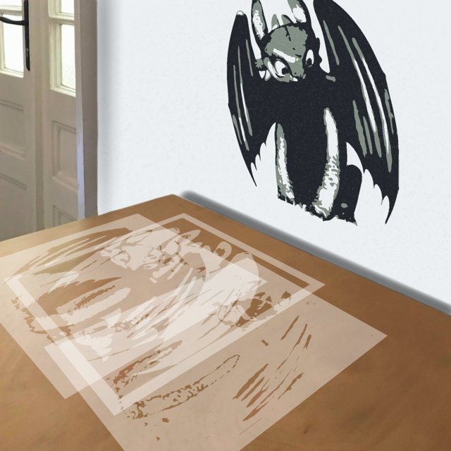 Toothless stencil in 3 layers, simulated painting