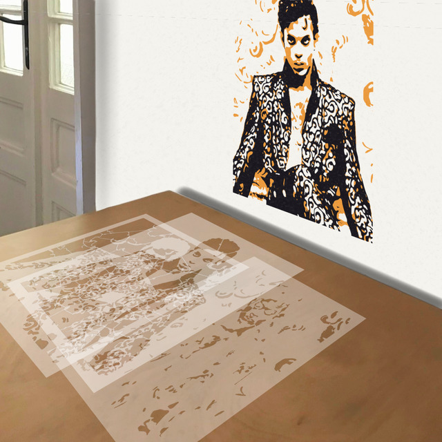 Prince in Paisley stencil in 3 layers, simulated painting