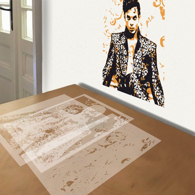 Prince in Paisley stencil in 3 layers, simulated painting