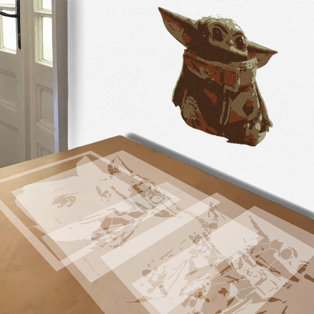 Simulated painting of stencil of Baby Yoda