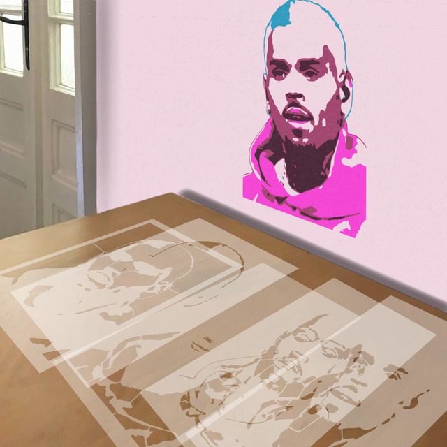 Chris Brown stencil in 5 layers, simulated painting