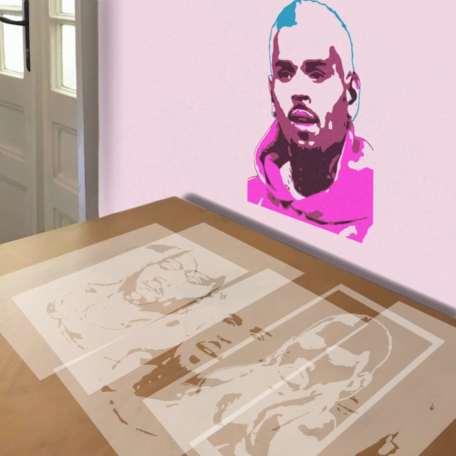 Chris Brown stencil in 5 layers, simulated painting