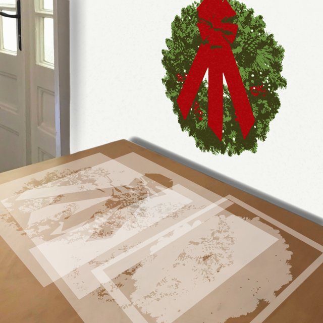 Christmas Wreath stencil in 4 layers, simulated painting