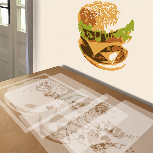 Hamburger stencil in 5 layers, simulated painting