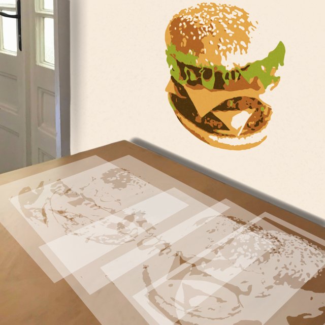 Hamburger stencil in 5 layers, simulated painting