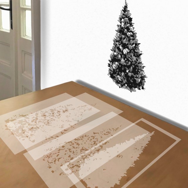 Christmas Tree stencil in 4 layers, simulated painting