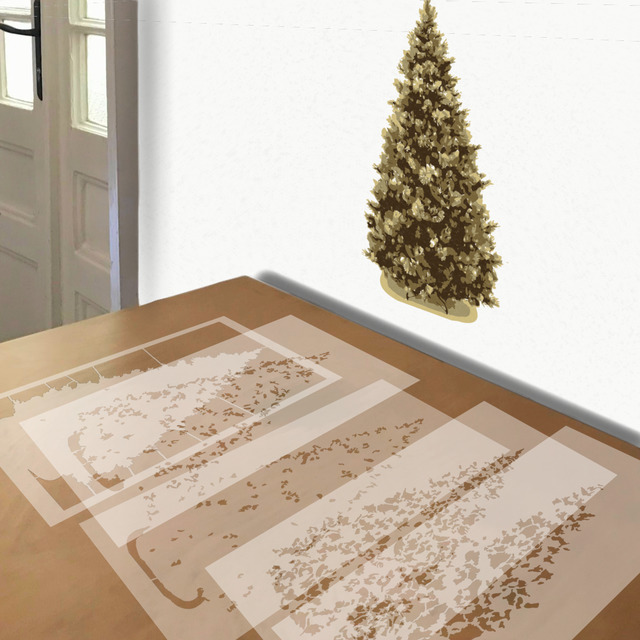 Christmas Tree stencil in 5 layers, simulated painting