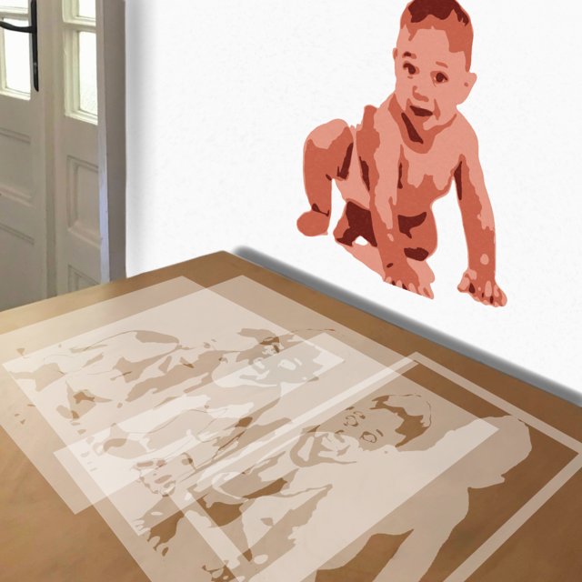 New Baby in Diapers stencil in 4 layers, simulated painting