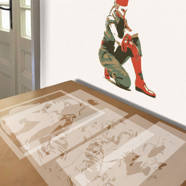 Cammy White stencil in 5 layers, simulated painting