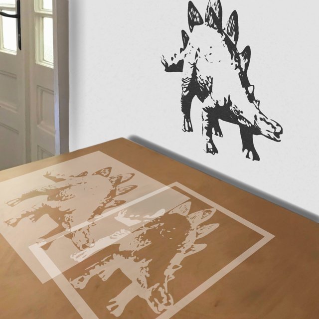 Stegosaurus stencil in 2 layers, simulated painting