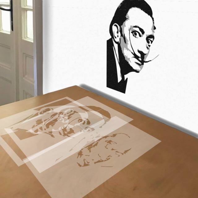 Salvador Dalí stencil in 3 layers, simulated painting