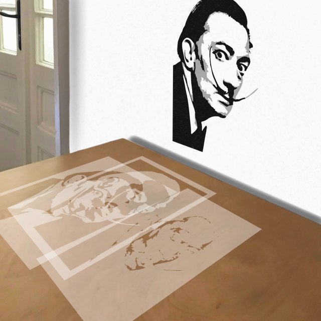 Salvador Dalí stencil in 3 layers, simulated painting