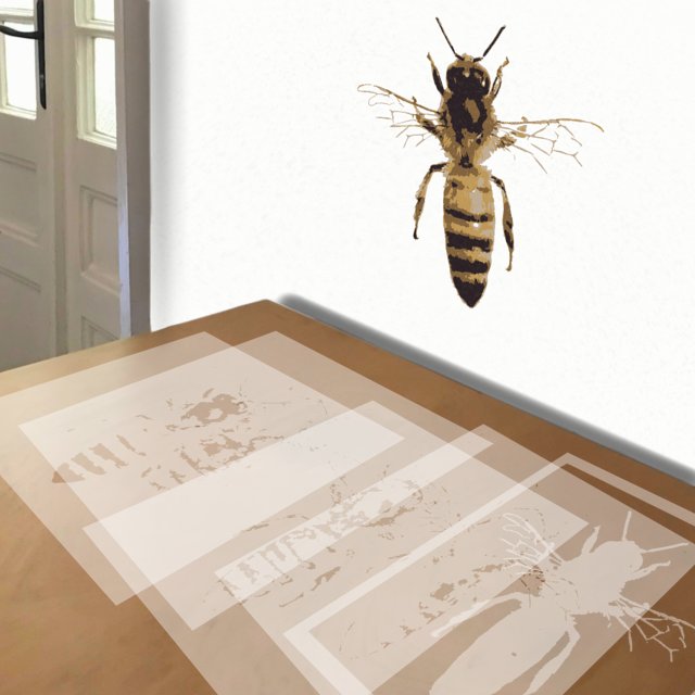 Bee stencil in 5 layers, simulated painting