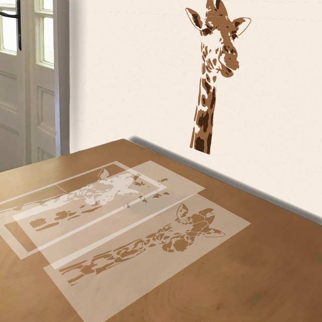 Giraffe stencil in 3 layers, simulated painting