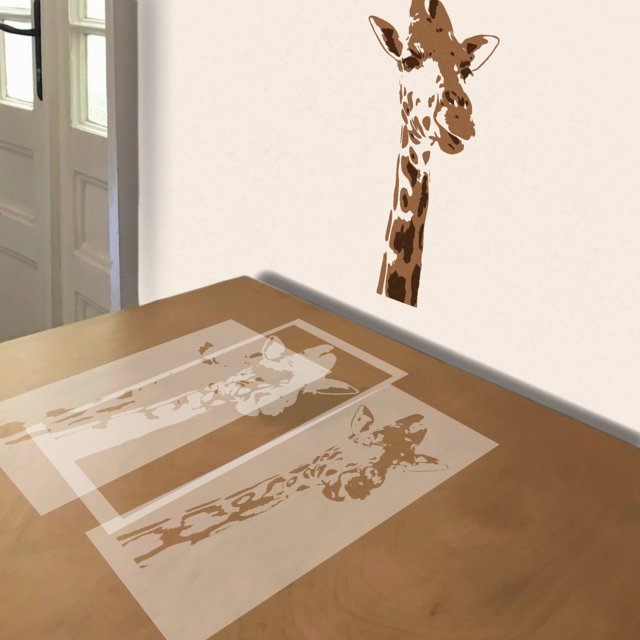 Giraffe stencil in 3 layers, simulated painting