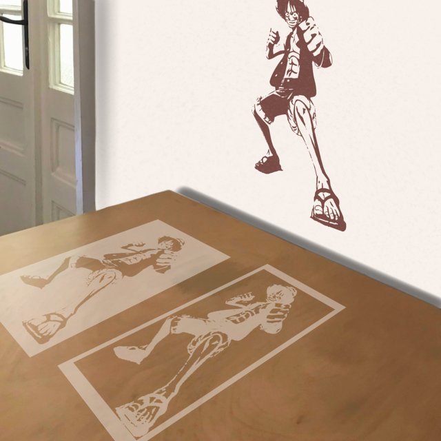 Luffy stencil in 2 layers, simulated painting