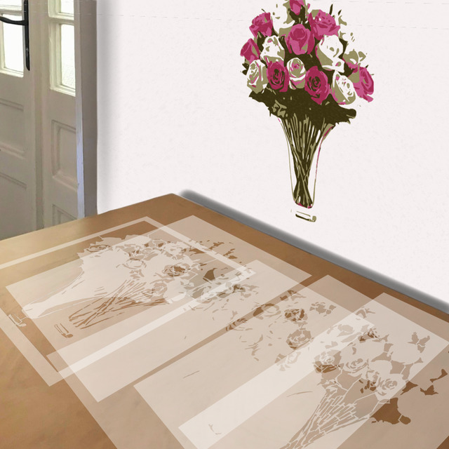 Simulated painting of stencil of Bouquet of Roses