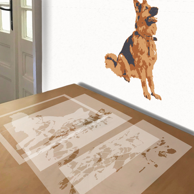 German Shepherd stencil in 4 layers, simulated painting