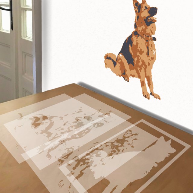 German Shepherd stencil in 4 layers, simulated painting