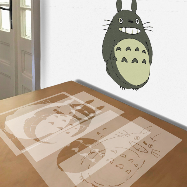 Totoro stencil in 4 layers, simulated painting