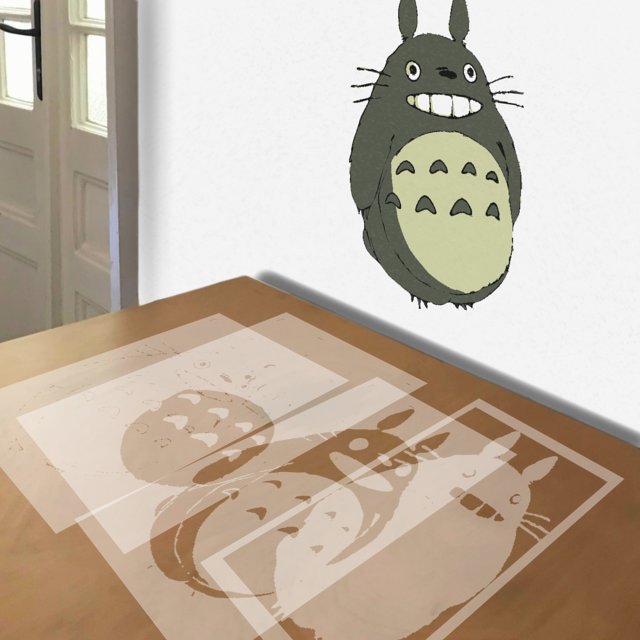 Totoro stencil in 4 layers, simulated painting