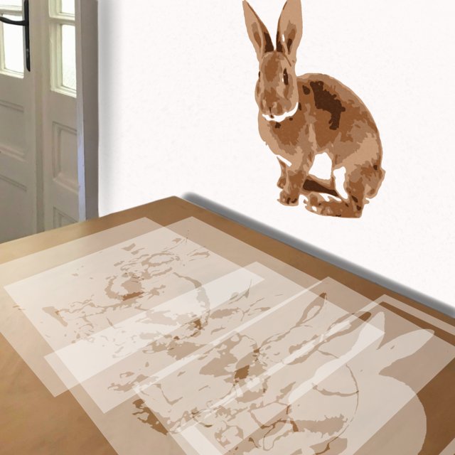 Rabbit stencil in 5 layers, simulated painting