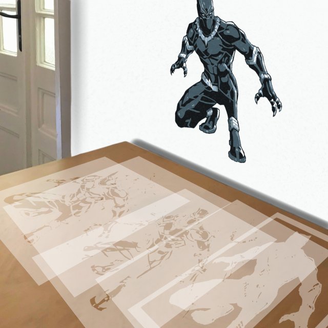 Black Panther stencil in 5 layers, simulated painting