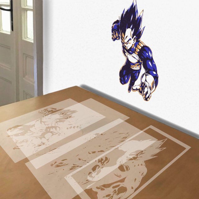 Vegeta stencil in 4 layers, simulated painting