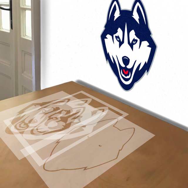 UConn Huskies stencil in 4 layers, simulated painting